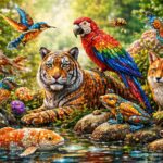 découvrez l'art vivant et coloré des créatures en mosaïque, où chaque pièce raconte une histoire unique pleine de créativité et de passion.