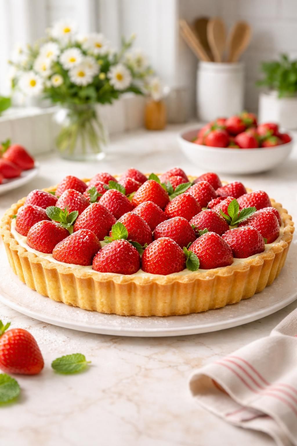 savourez la douceur du printemps avec notre tarte aux fraises, gourmande et fraîche, parfaite pour une pause sucrée pleine de fraîcheur.