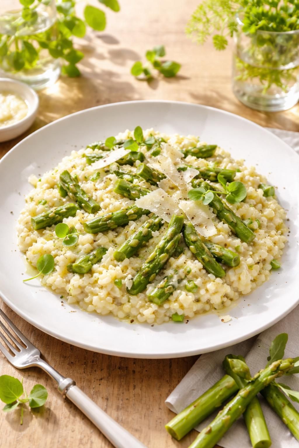 découvrez notre recette de risotto aux asperges vertes, un plat printanier savoureux et crémeux, parfait pour une pause gourmande pleine de fraîcheur.