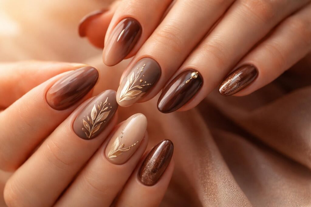 découvrez nos créations artistiques pour sublimer vos ongles avec des nuances élégantes de marron, alliant style et sophistication pour un look unique.