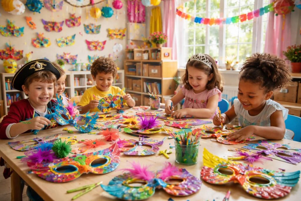 apprenez à créer des masques colorés et ludiques pour le carnaval avec les enfants de l'école maternelle, une activité créative et festive idéale pour éveiller leur imagination.