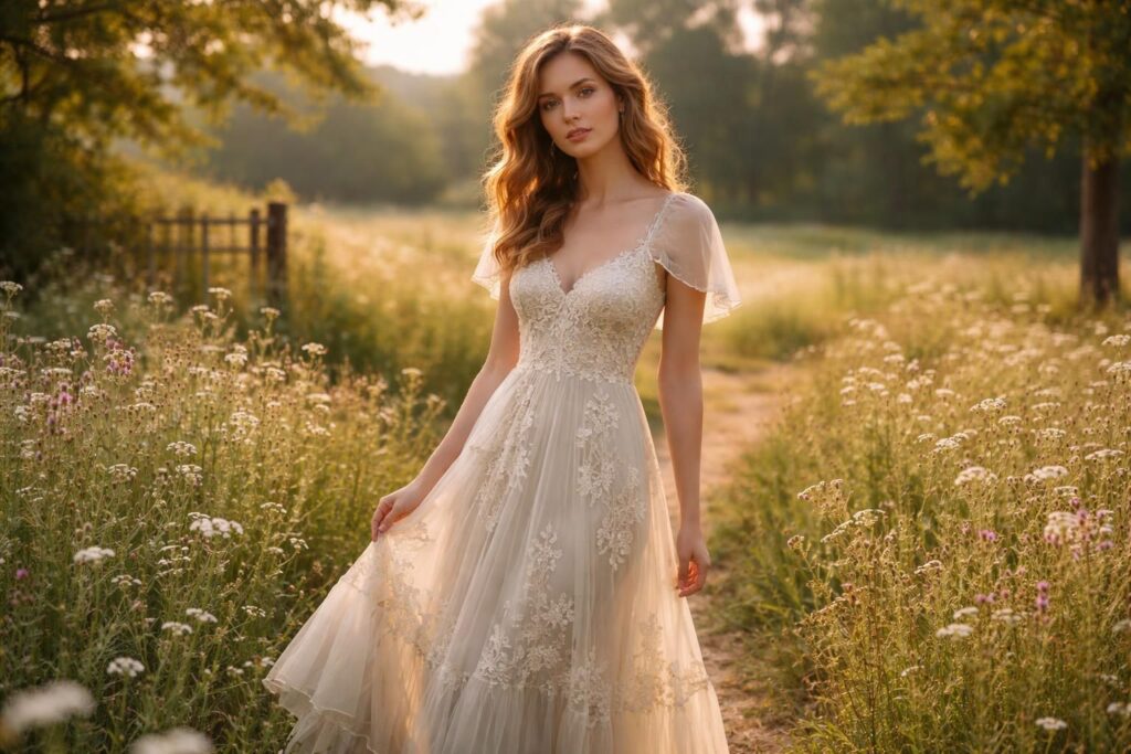 découvrez l'élégance bucolique avec notre robe champêtre chic, l'indispensable de cette saison pour un style à la fois naturel et raffiné.