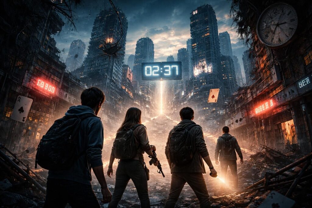 découvrez un fond d'écran captivant inspiré d'alice in borderland et plongez au cœur de l'aventure saisissante de cette série unique.