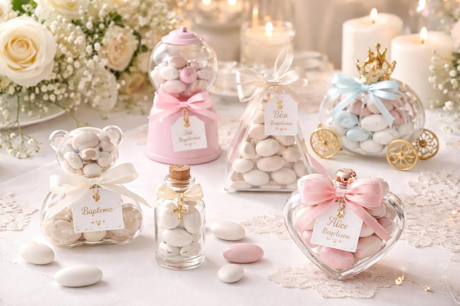 découvrez des idées créatives et originales de contenants pour dragées de baptême, parfaits pour ajouter une touche unique et élégante à votre célébration.