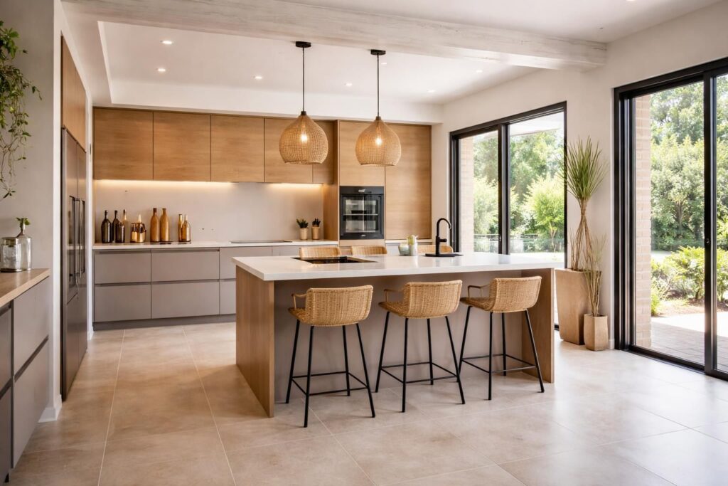 découvrez comment rénover une maison de campagne en alliant élégance et fonctionnalité avec une cuisine équipée schmidt et un carrelage porcelanosa de qualité.