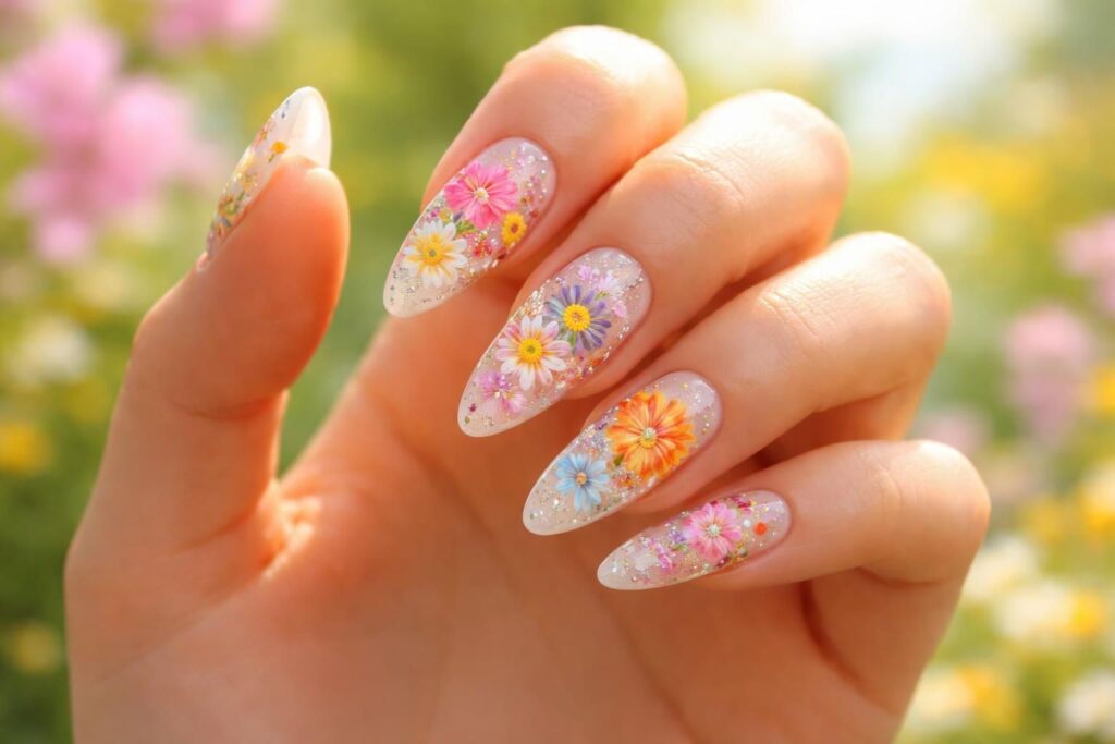 sublimez votre été avec des ongles fleuris, alliant élégance et fraîcheur pour une manucure éclatante et tendance.