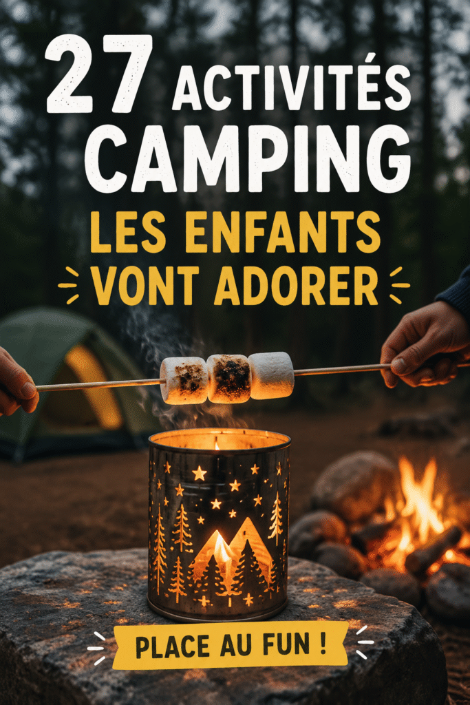 Enfants jouant autour du feu de camp lors d'un camping en famille.