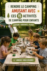 Un groupe d'enfants jouant à des activités de camping dans la nature.