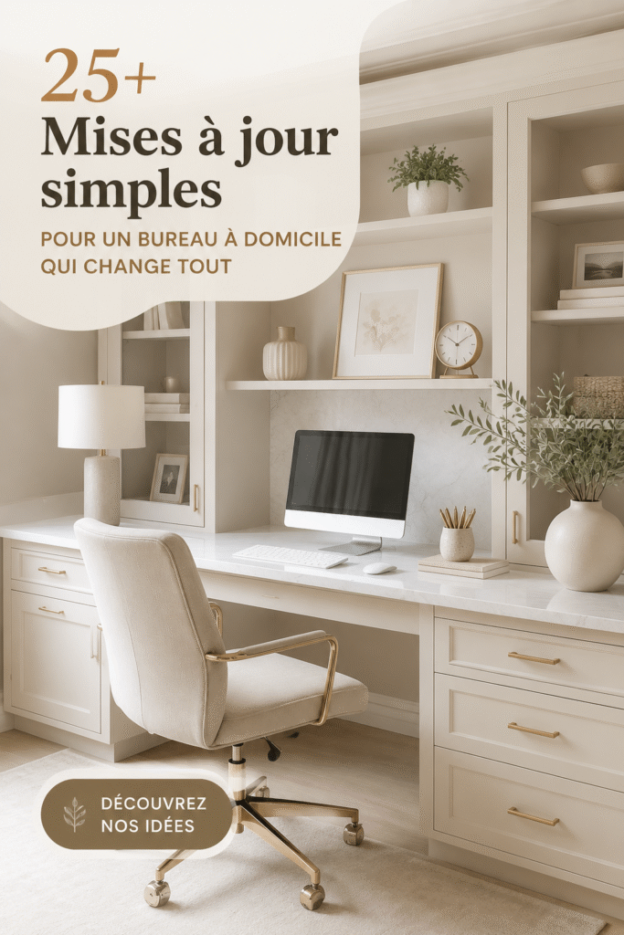 Un bureau à domicile modernisé avec des plantes et une bonne organisation.