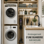 Buanderie moderne avec des rangements sur mesure.