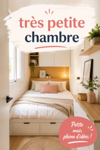 Aménagement d'une très petite chambre avec des couleurs claires et des rangements intelligents.