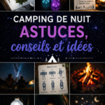 Personnes profitant d'une nuit de camping sous les étoiles avec un feu de camp.