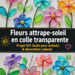 Attrape-lumière floral en colle transparente décorant une fenêtre