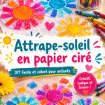 Attrape-lumière en papier ciré suspendu à une fenêtre, illuminé par le soleil.