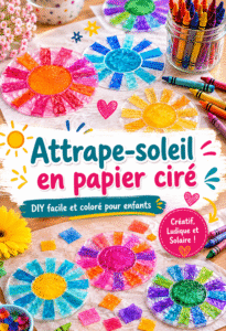 Attrape-lumière en papier ciré suspendu à une fenêtre, illuminé par le soleil.