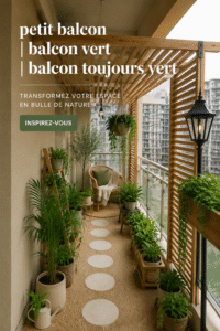 Un petit balcon verdoyant avec diverses plantes en pot disposées de manière esthétique.