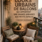 Balcon urbain joliment décoré avec des plantes et des chaises confortables, un espace cosy et accueillant.