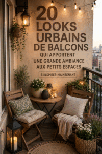 Balcon urbain joliment décoré avec des plantes et des chaises confortables, un espace cosy et accueillant.