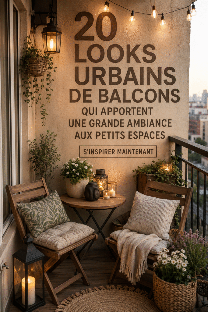 Balcon urbain joliment décoré avec des plantes et des chaises confortables, un espace cosy et accueillant.