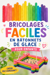 Bricolages colorés réalisés avec des bâtonnets glacés par des enfants