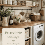Buanderie inspirée du style cottage avec des éléments en bois et une décoration chaleureuse.