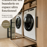 Aménagement d'une buanderie fonctionnelle selon les solutions IKEA, offrant une ambiance chaleureuse.