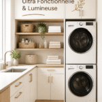 Buanderie fonctionnelle et lumineuse avec des rangements pratiques.