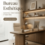 Un bureau esthétique minimaliste avec des couleurs douces et des accessoires modernes.