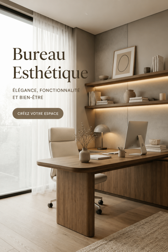 Un bureau esthétique minimaliste avec des couleurs douces et des accessoires modernes.