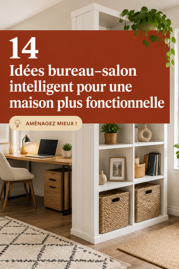 Aménagement d'un salon avec un espace bureau chaleureux et fonctionnel