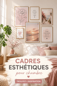 Une chambre chaleureuse avec des cadres esthétiques suspendus au mur