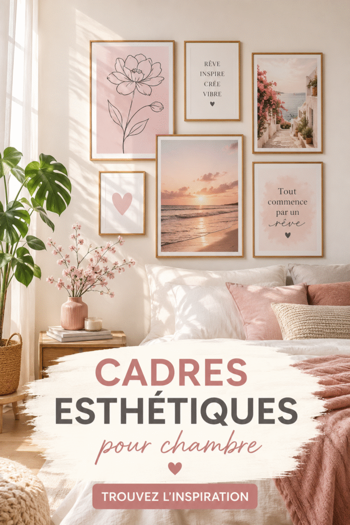 Une chambre chaleureuse avec des cadres esthétiques suspendus au mur