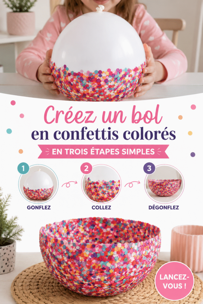 Un bol coloré rempli de confettis sur une table décorée