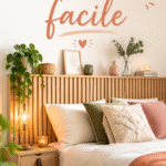 Tête de lit en bois DIY dans une chambre moderne