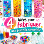 Bouteille sensorielle colorée faite maison avec des paillettes et des perles