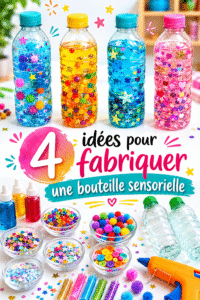 Bouteille sensorielle colorée faite maison avec des paillettes et des perles