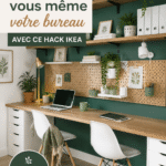Un bureau moderne DIY créé avec des meubles Ikea, bien organisé et esthétique.