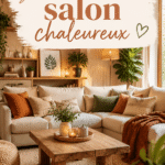 Un salon chaleureux avec des couleurs douces et des textures accueillantes.