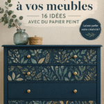 Meubles relookés avec du papier peint coloré dans un salon