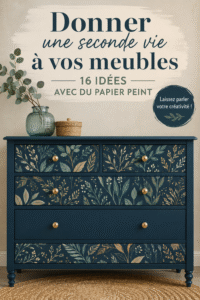 Meubles relookés avec du papier peint coloré dans un salon