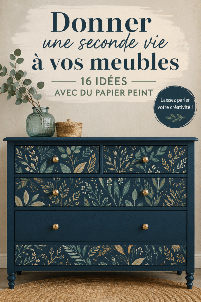 Meubles relookés avec du papier peint coloré dans un salon