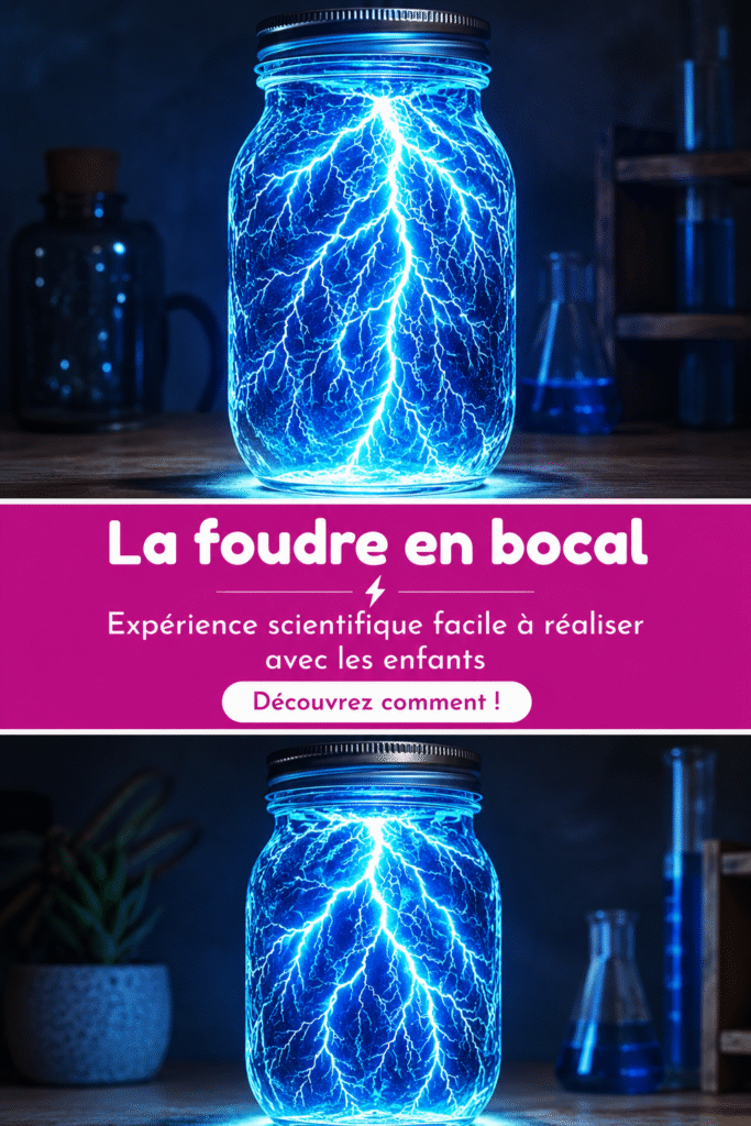 Enfants s'amusant en réalisant une expérience scientifique sur les éclairs dans une bouteille.