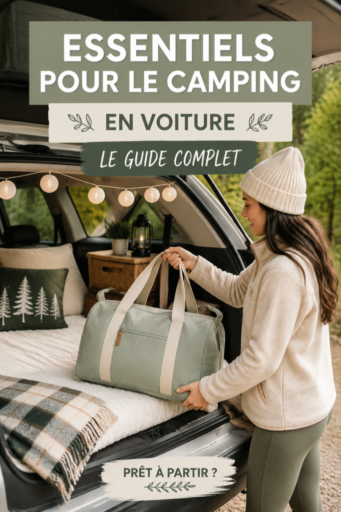 Matériel de camping prêt à être chargé dans une voiture pour un voyage en plein air.