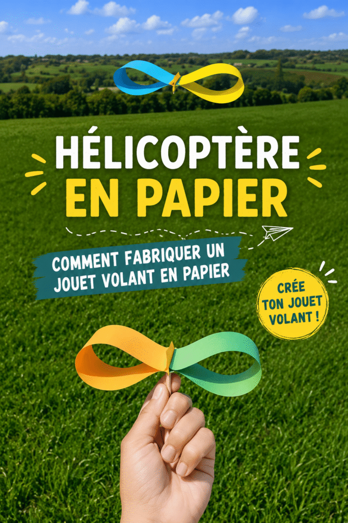Hélicoptère en papier coloré sur un fond blanc