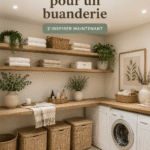 Aménagement moderne d'une buanderie avec des rangements pratiques