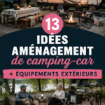Aménagement extérieur d'un camping-car avec un coin repas cosy