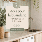 Une buanderie élégante avec des rangements pratiques et une décoration chaleureuse.