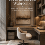 Bureau wabi-sabi avec éléments naturels et décor minimaliste