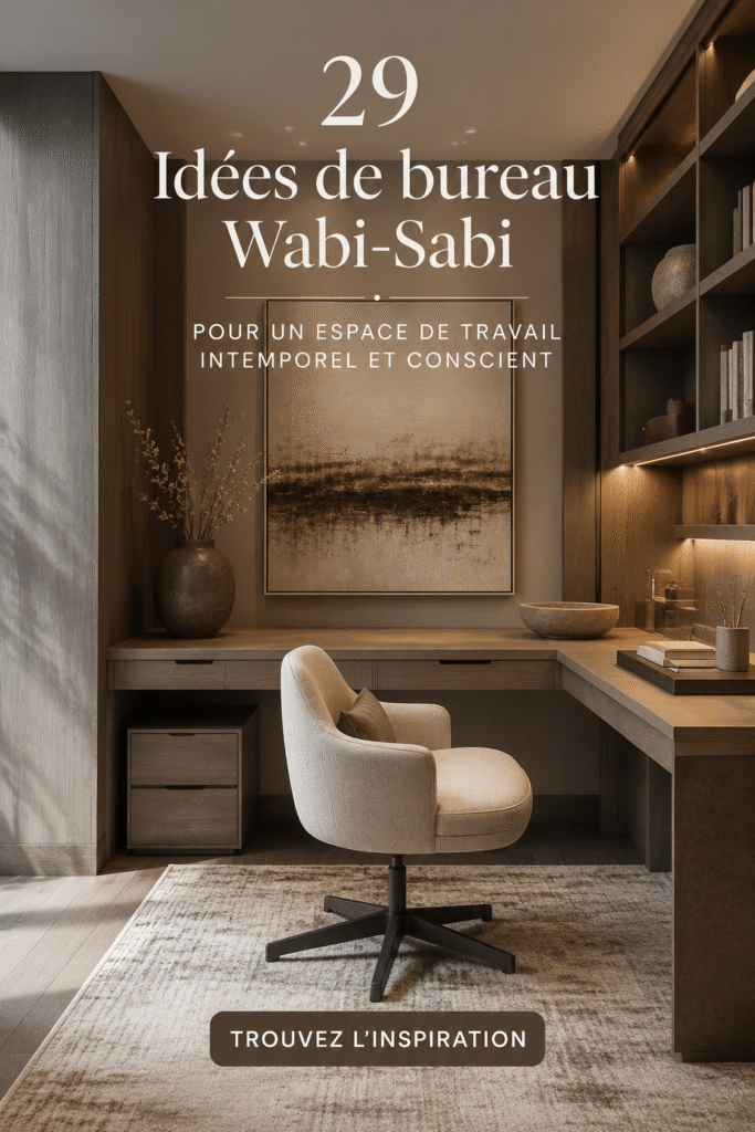 Bureau wabi-sabi avec éléments naturels et décor minimaliste