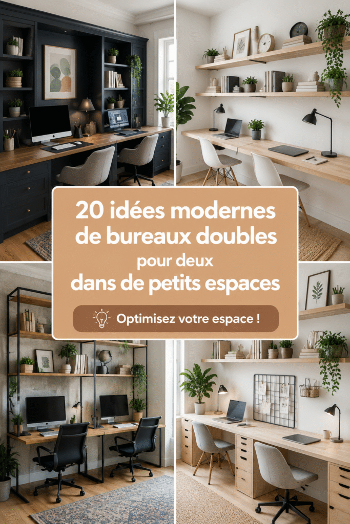 Bureau double moderne dans un petit espace avec décoration élégante